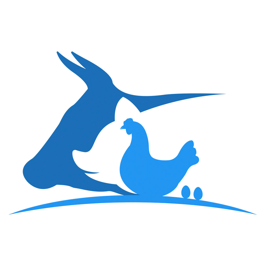Logo firmy, specjalizującej się w błękitnych płytach termoizolacyjnych XPS AGRO, z sylwetkami zwierząt hodowlanych: krowy, świni i kury z dwoma jajkami, nad falistą linią sugerującą łąkę. Kolorystyka logo nawiązuje do błękitu pogodnego nieba, co ma wpływ uspokajający i relaksujący.